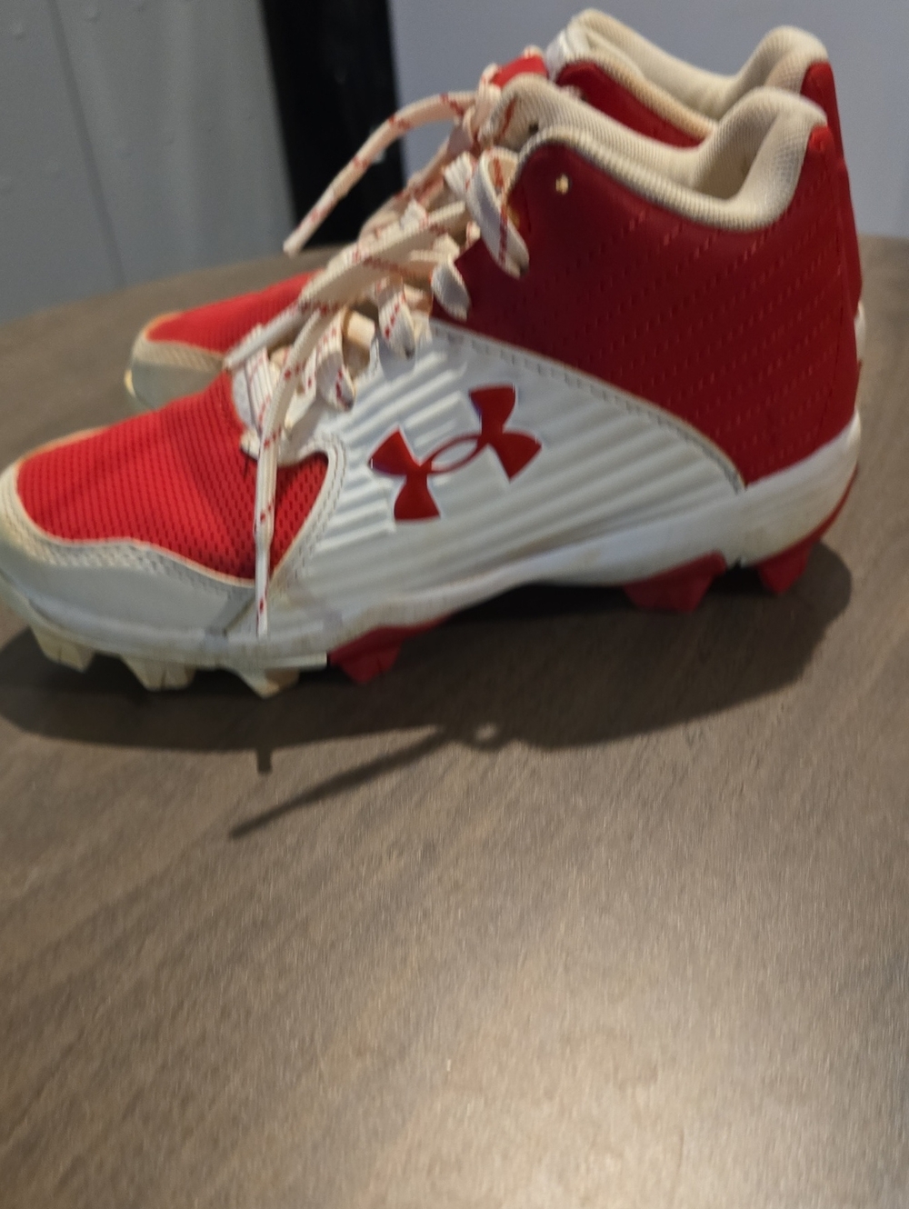 Under Armour Kids Red and White Turf Cleats